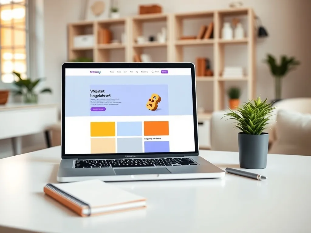 Laptop z otwartą stroną internetową WordPress na minimalistycznym biurku, tworzenie strony w domowym biurze.