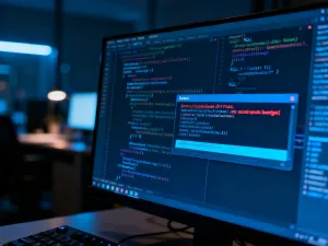 Nowoczesne stanowisko pracy z laptopem, na którego ekranie widać menedżer plików strony internetowej.