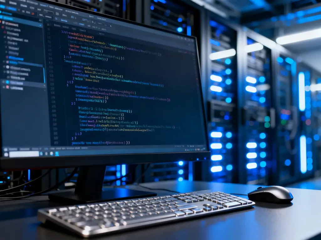 Fragment kodu konfiguracyjnego serwera wyświetlony na monitorze, symbolizujący techniczne ustawienia SMTP w WordPressie.