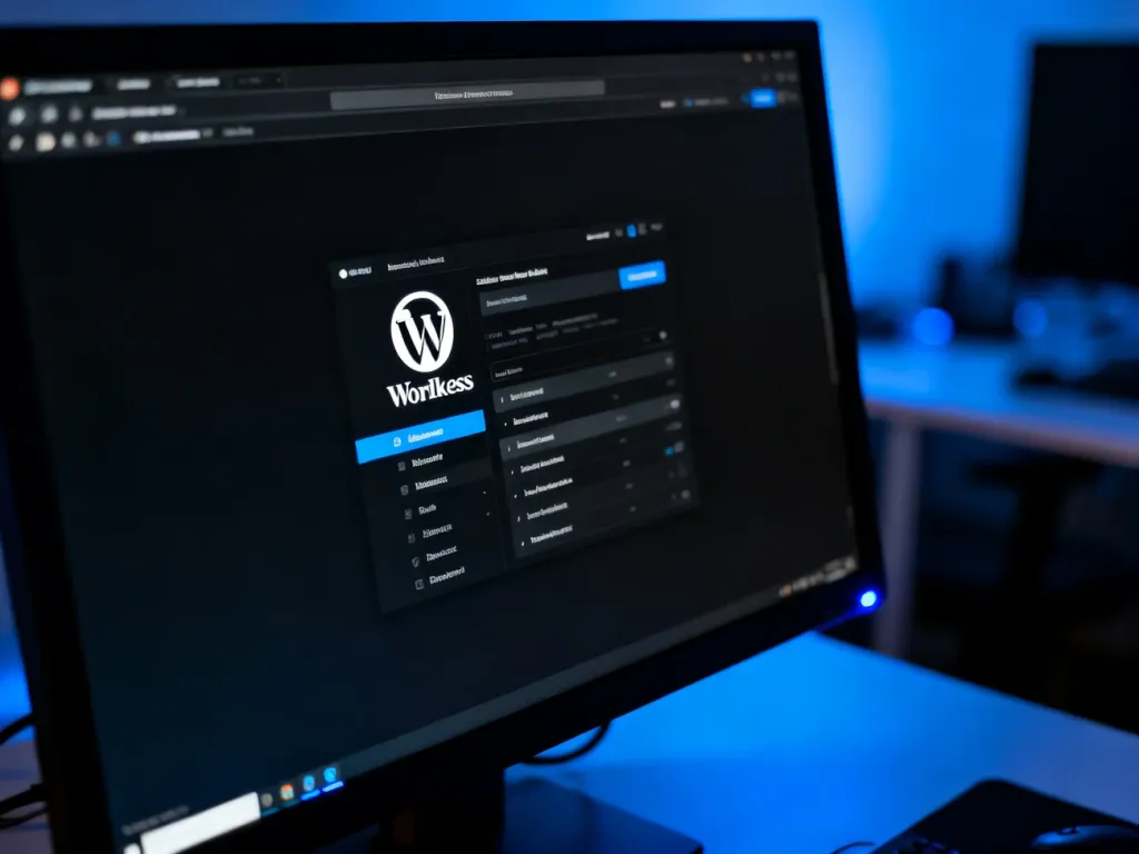 Panel nawigacyjny WordPress z włączonym trybem wysokiego kontrastu, prezentujący biały tekst na czarnym tle.