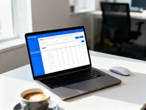 Ekran laptopa z panelem subskrypcji i kartą płatniczą na biurku, ilustrujący proces konfiguracji płatności w WordPressie.