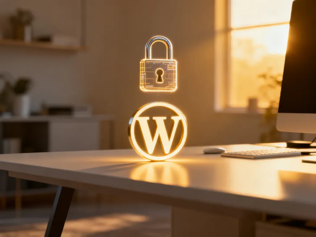 Ikona kłódki nad logo WordPressa, symbolizująca bezpieczny dostęp do strefy członkowskiej na stronie.