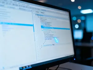 Edytor kodu z plikiem konfiguracyjnym WordPressa oraz ikona koła zębatego symbolizująca zmianę ustawień autosave.