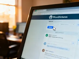 Cyfrowa ilustracja przedstawiająca optymalizację bazy danych poprzez uporządkowane strumienie danych trafiające do serwera.