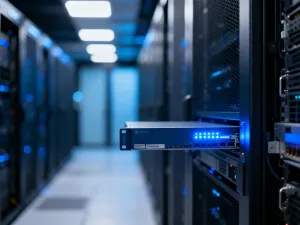 Minimalistyczne biurko z laptopem wyświetlającym panel administracyjny w jasnym, domowym biurze.