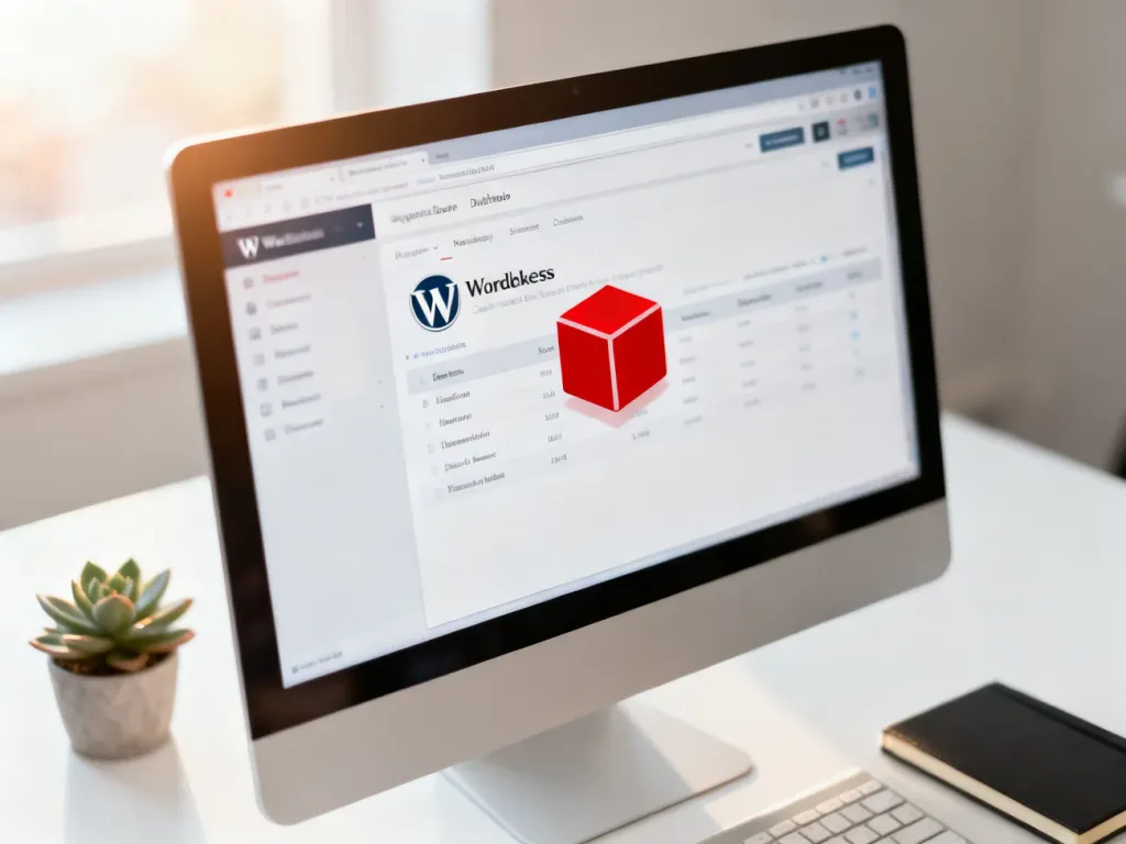 Panel administracyjny WordPress z wyróżnioną ikoną blokowania użytkownika na ekranie monitora.