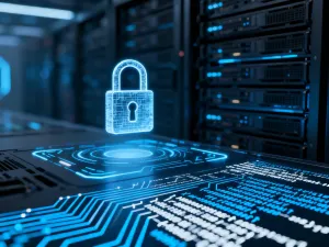 Cyfrowa tarcza na tle serwerowni symbolizująca ochronę strony WordPress przed atakami typu brute force.