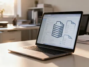 Nowoczesne stanowisko pracy z laptopem i smartfonem, prezentujące minimalistyczny projekt strony internetowej.