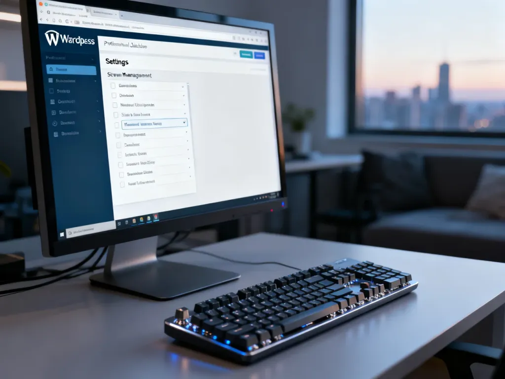 Panel administracyjny WordPress na monitorze komputera, przedstawiający ustawienia zarządzania witrynami w sieci.
