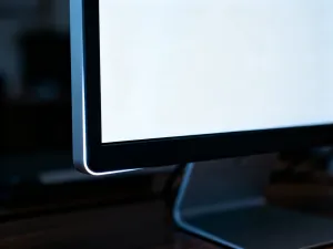 Nowoczesne stanowisko pracy z monitorem wyświetlającym siatkę układu strony internetowej.