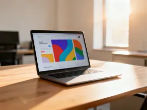 Świecąca niebieska tarcza symbolizująca cyfrowe bezpieczeństwo na tle serwerów i kodu, ilustrująca ochronę strony WordPress.