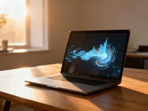 Nowoczesna serwerownia z aktywnymi diodami LED, symbolizująca bezpieczne przechowywanie danych i profesjonalny backup.