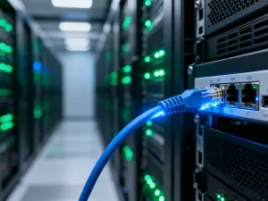 Ekran laptopa z otwartym edytorem kodu i ustawieniami połączenia FTP w przytulnym biurze domowym.
