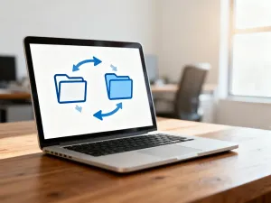 Ekran komputera z powiadomieniem o dostępnej aktualizacji motywu w minimalistycznym interfejsie programistycznym.